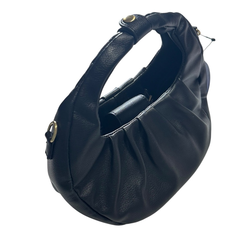 Scoop NWT Black Faux Leather Crescent Crossbody Bag Ruched Shoulder‎ Purse Moon - Picture 5 of 16